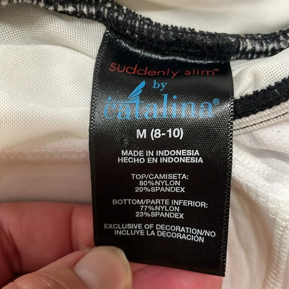 CATALINA Suddenly Slim Swimsuit Bathing Suit Black Brown Ivory Polka Dot Size M - Picture 9 of 10